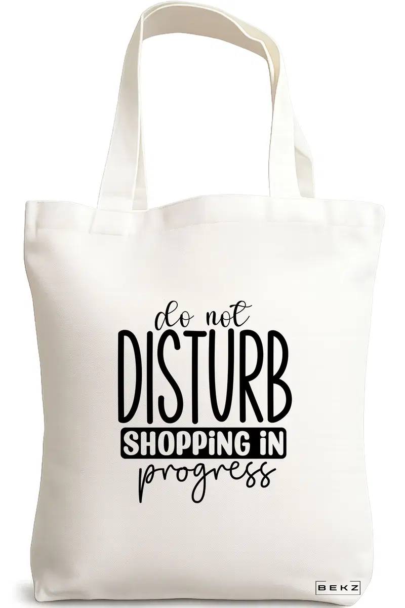 Sacosa Cumparaturi Textila, Geanta Tote, model Do not disturb, Shopping in progress, 38x34.5 cm, Alba, BEKZ®