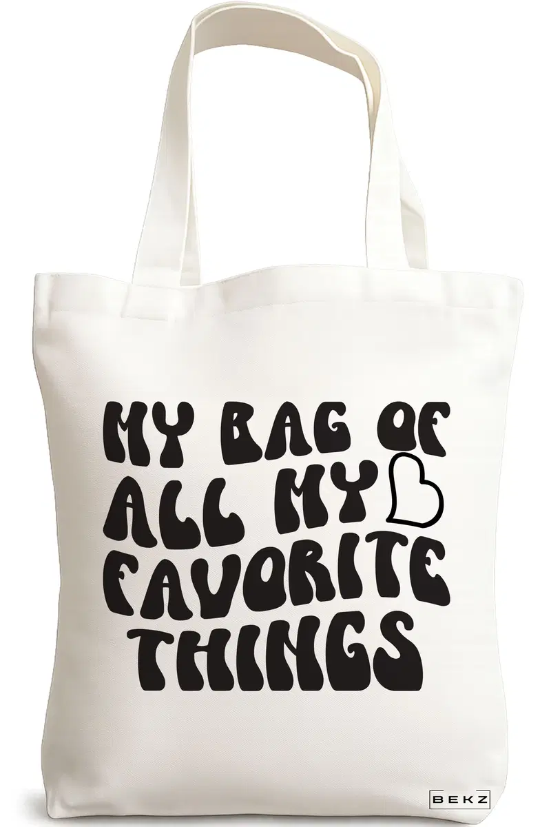 Sacosa Cumparaturi Textila, Geanta Tote, model My bag of all my favorite things, 38x34.5 cm, Alba, BEKZ®
