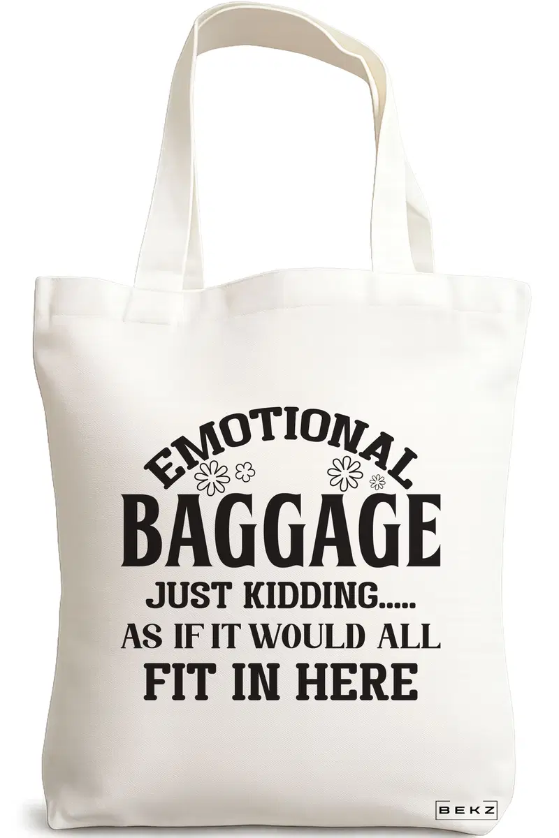 Sacosa Cumparaturi Textila, Geanta Tote, model Emotional baggage, 38x34.5 cm, Alba, BEKZ®