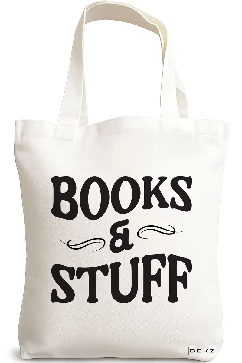 Sacosa Cumparaturi Textila, Geanta Tote, model Books and Stuff, 38x34.5 cm, Alba, BEKZ®