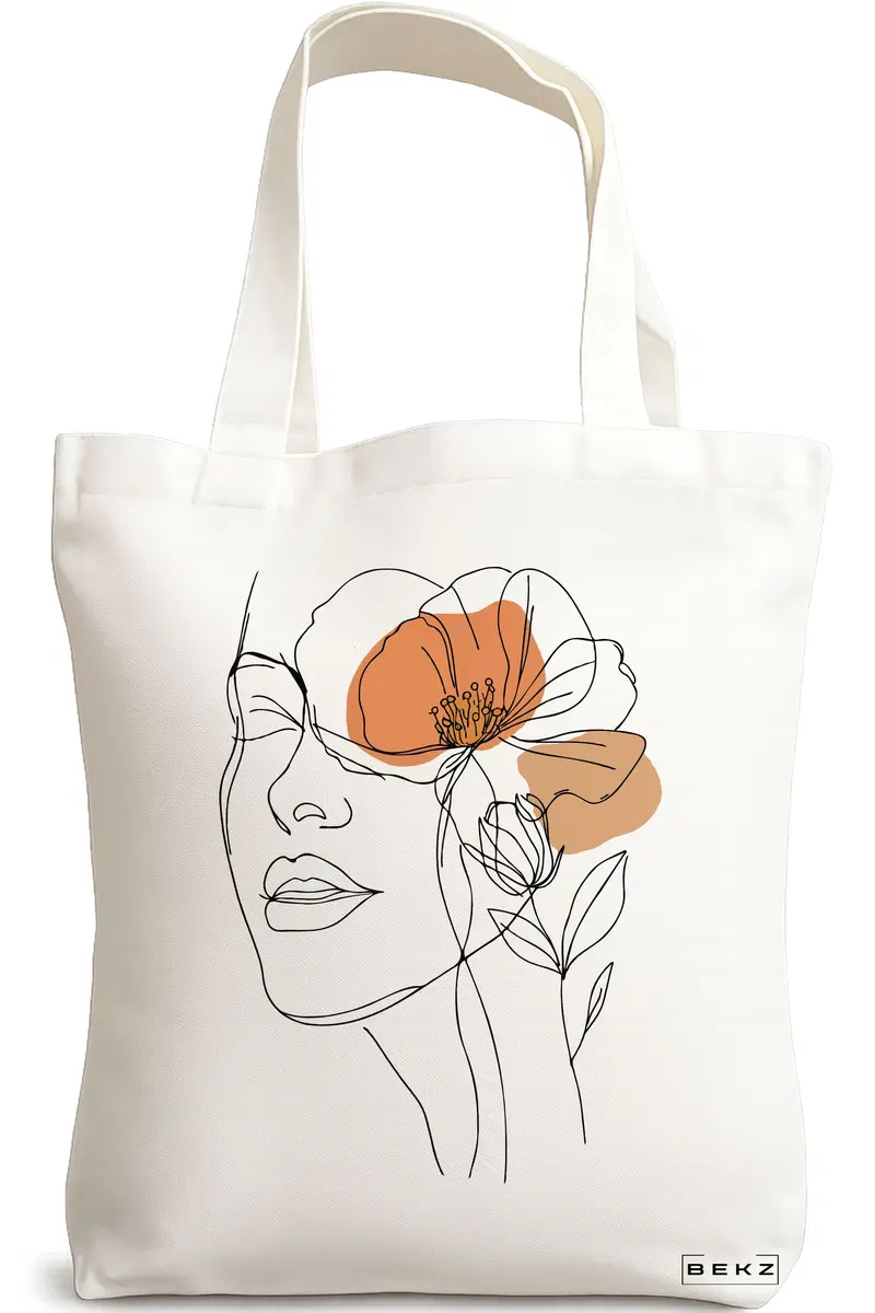 Sacosa Cumparaturi Textila, Geanta Tote, Flower Lady 4, 38x34.5 cm, Alba, BEKZ®