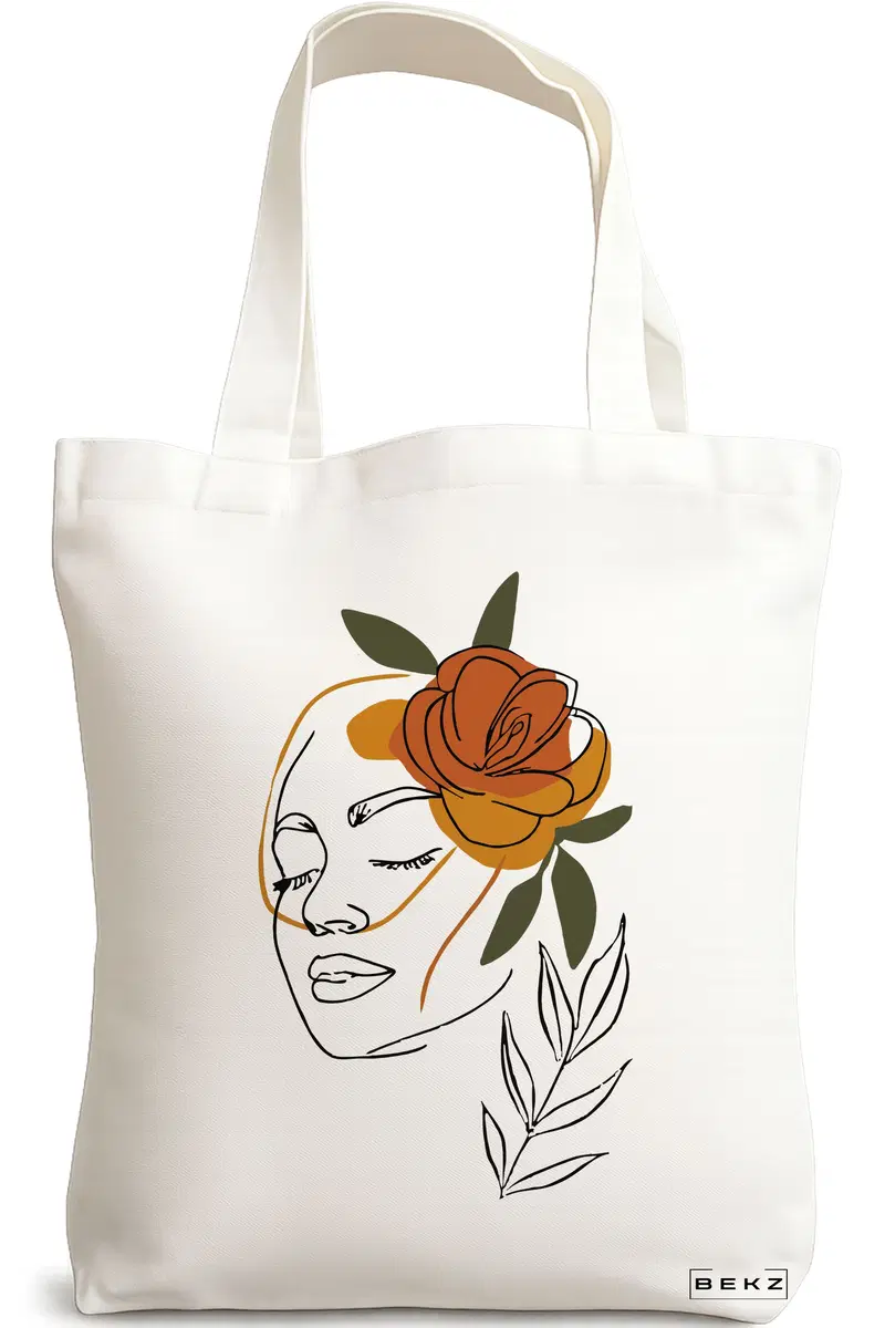 Sacosa Cumparaturi Textila, Geanta Tote, Flower Lady 7, 38x34.5 cm, Alba, BEKZ®