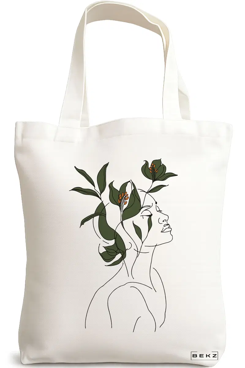 Sacosa Cumparaturi Textila, Geanta Tote, Flower Lady 10, 38x34.5 cm, Alba, BEKZ®