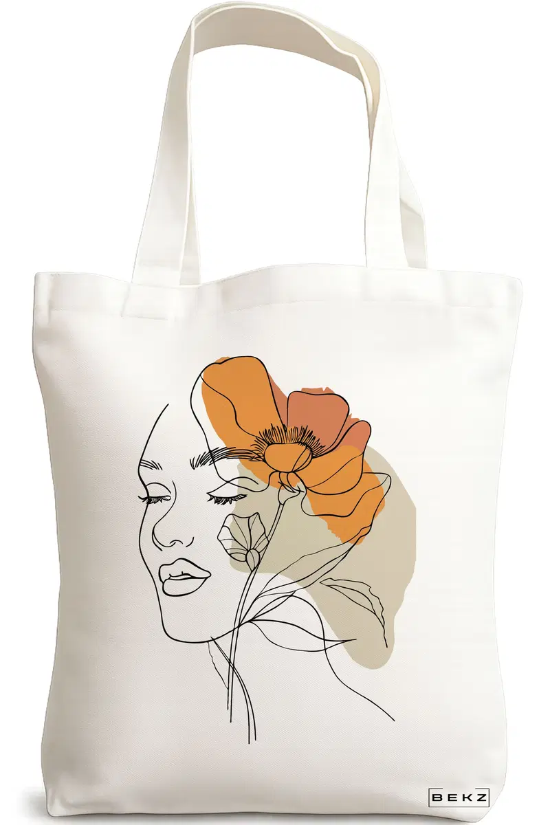 Sacosa Cumparaturi Textila, Geanta Tote, Flower Lady 12, 38x34.5 cm, Alba, BEKZ®