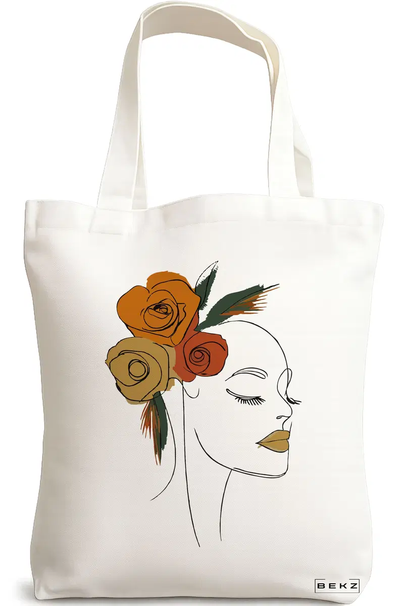 Sacosa Cumparaturi Textila, Geanta Tote, Flower Lady 15, 38x34.5 cm, Alba, BEKZ®
