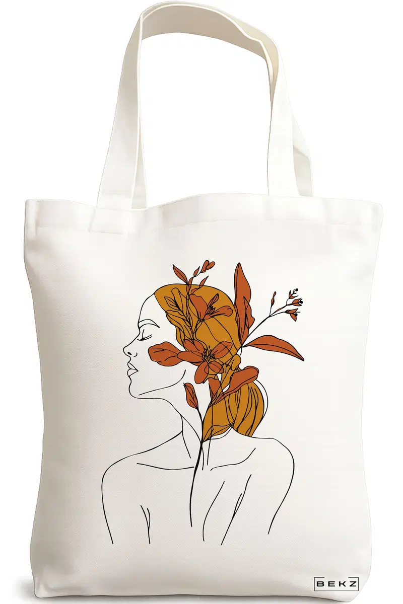Sacosa Cumparaturi Textila, Geanta Tote, Flower Lady 17, 38x34.5 cm, Alba, BEKZ®