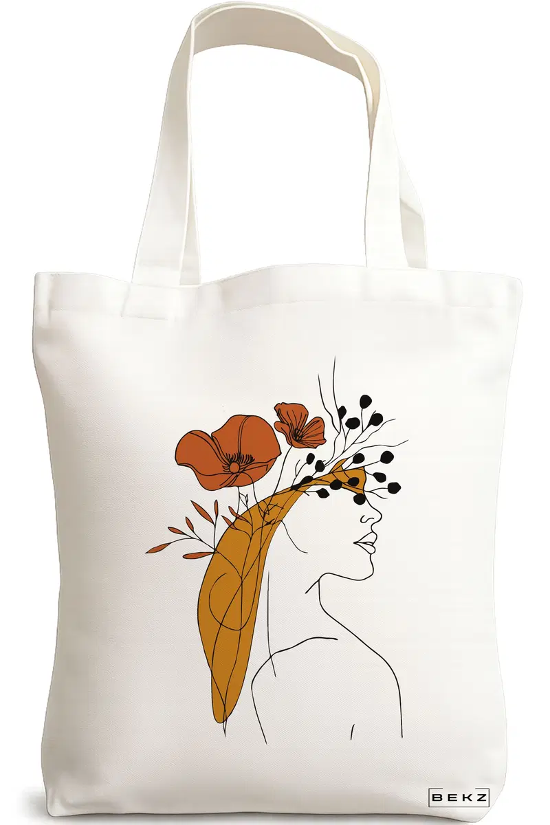 Sacosa Cumparaturi Textila, Geanta Tote, Flower Lady 20, 38x34.5 cm, Alba, BEKZ®