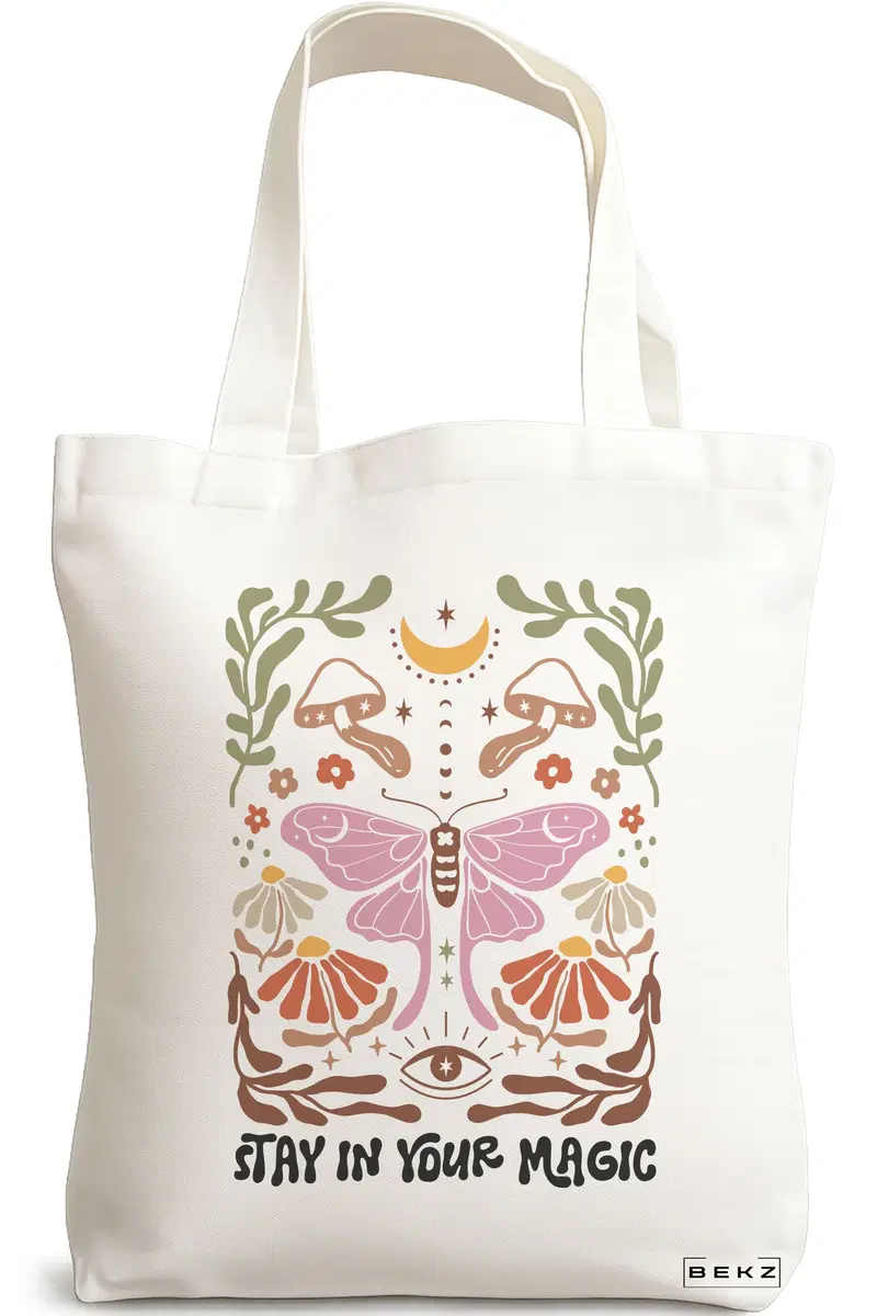 Sacosa Cumparaturi Textila, Geanta Tote Boho Style 4, 38x34.5 cm, Alba, BEKZ®
