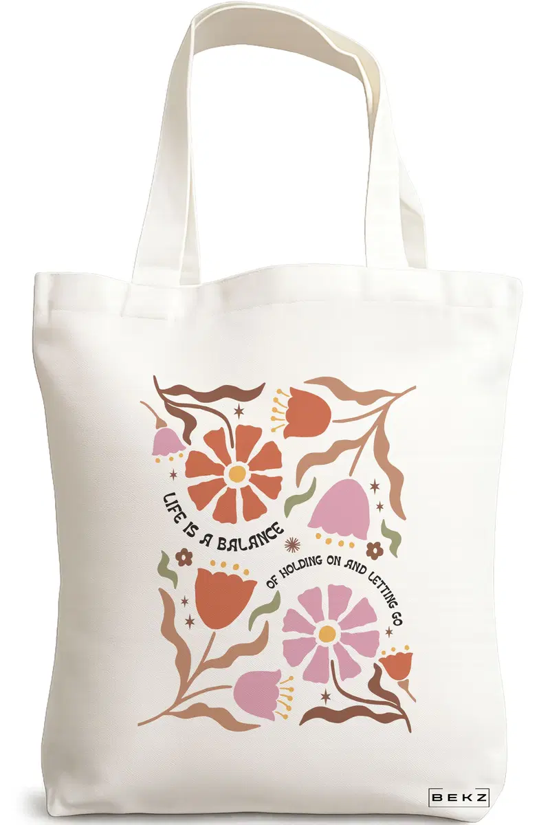 Sacosa Cumparaturi Textila, Geanta Tote Boho Style 7, 38x34.5 cm, Alba, BEKZ®