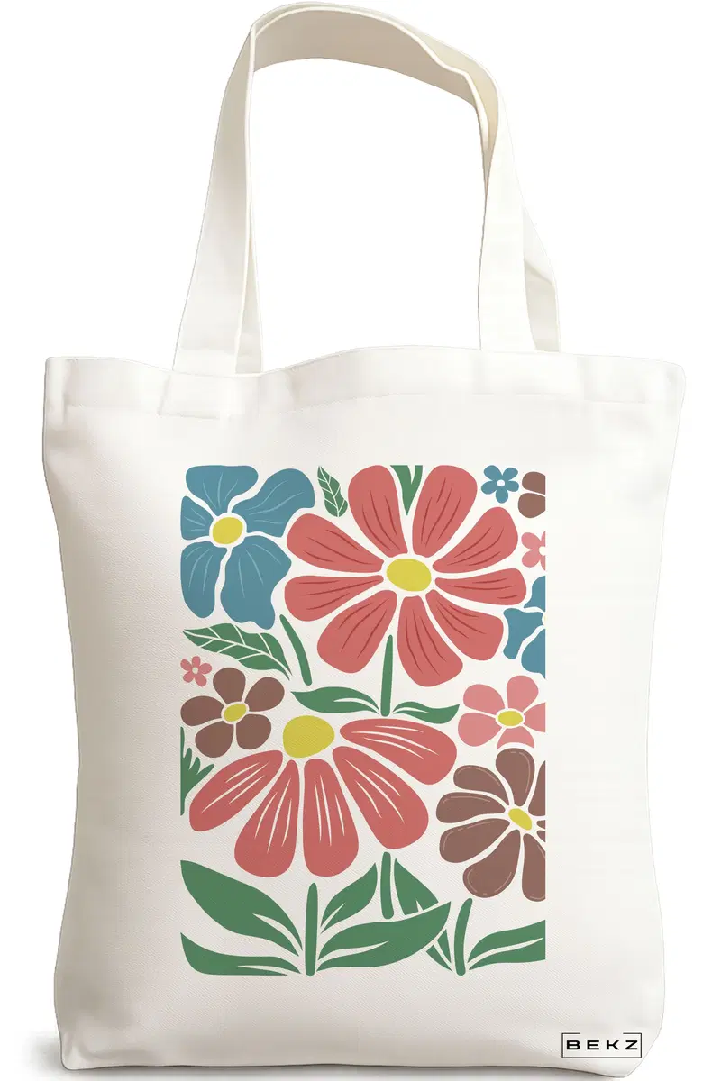 Sacosa Cumparaturi Textila, Geanta Tote Boho Style 8, 38x34.5 cm, Alba, BEKZ®