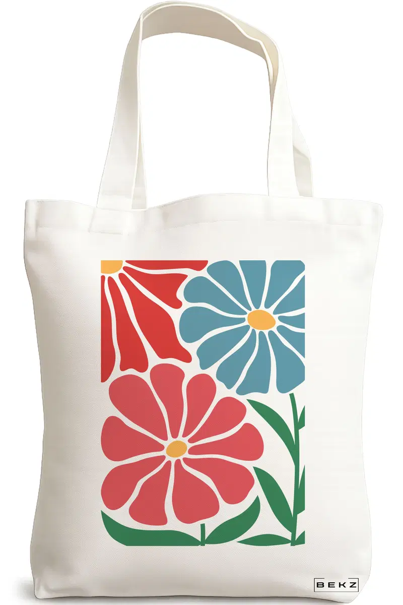 Sacosa Cumparaturi Textila, Geanta Tote Boho Style 9, 38x34.5 cm, Alba, BEKZ®