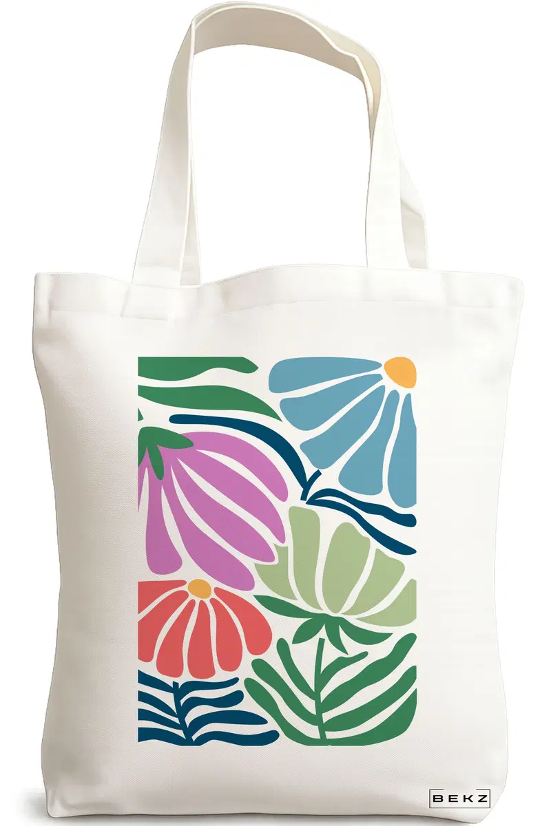 Sacosa Cumparaturi Textila, Geanta Tote Boho Style 10, 38x34.5 cm, Alba, BEKZ®