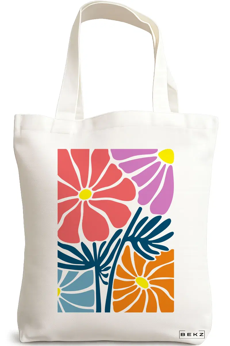 Sacosa Cumparaturi Textila, Geanta Tote Boho Style 11, 38x34.5 cm, Alba, BEKZ®