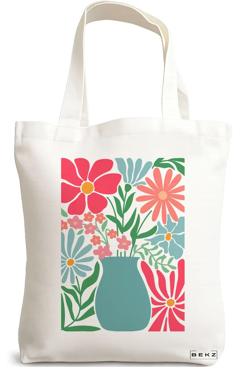 Sacosa Cumparaturi Textila, Geanta Tote Boho Style 17, 38x34.5 cm, Alba, BEKZ®
