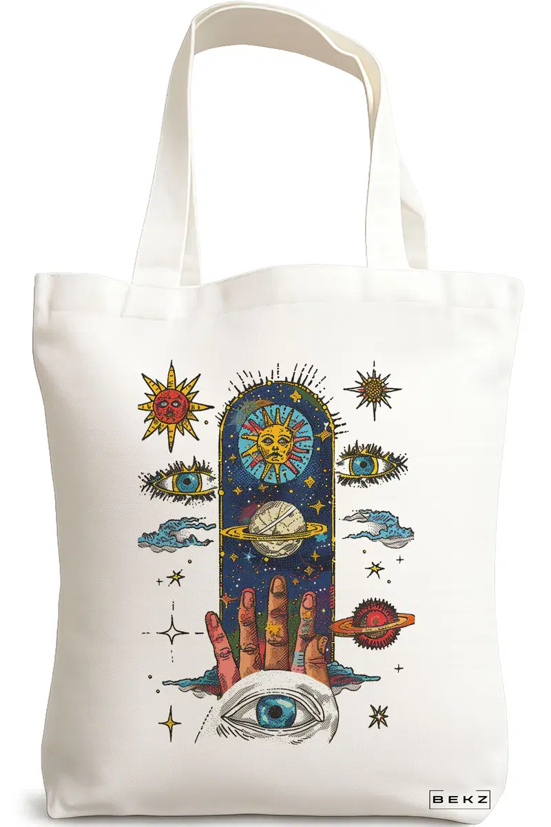 Sacosa Cumparaturi Textila, Geanta Tote Energy Mood, 38x34.5 cm, Alba, BEKZ®