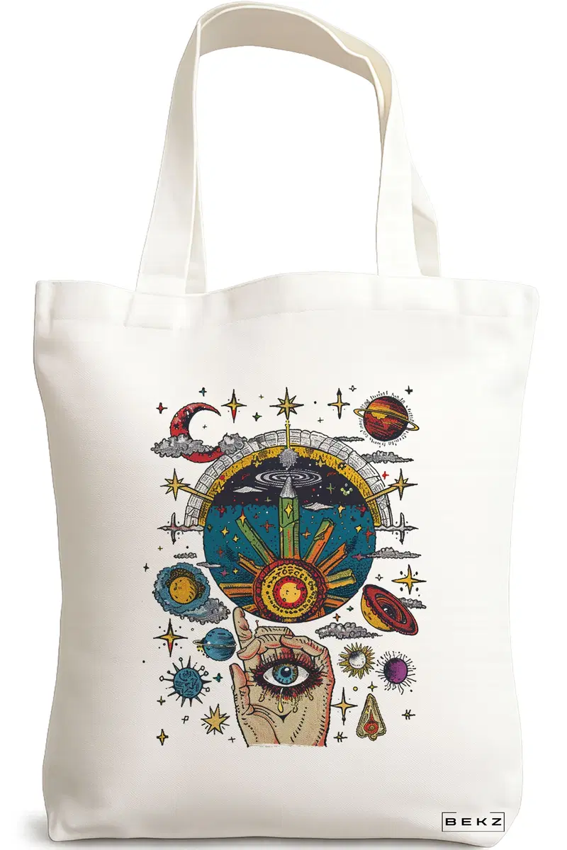 Sacosa Cumparaturi Textila, Geanta Tote Energy Mood 2, 38x34.5 cm, Alba, BEKZ®