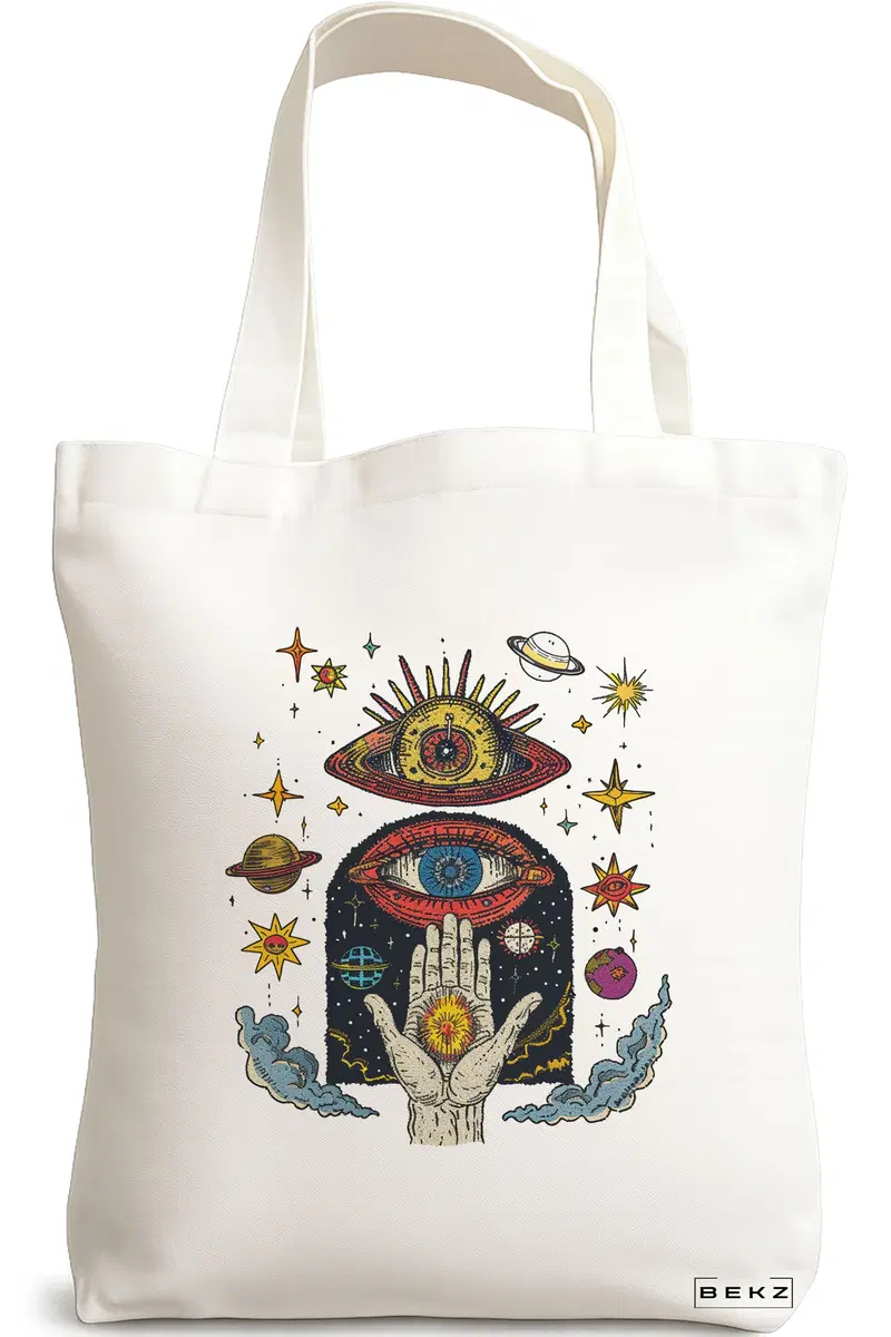 Sacosa Cumparaturi Textila, Geanta Tote Energy Mood 3, 38x34.5 cm, Alba, BEKZ®