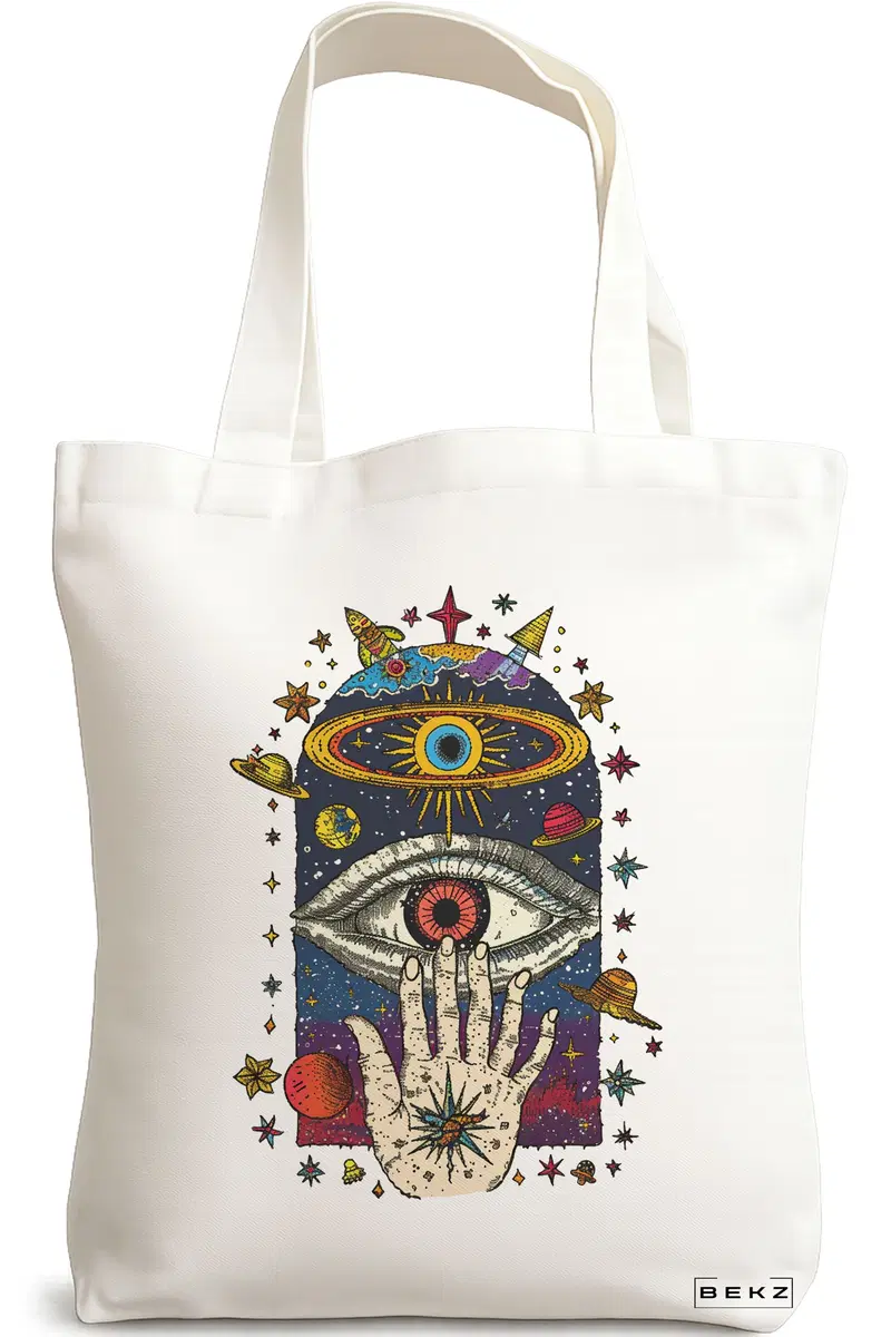 Sacosa Cumparaturi Textila, Geanta Tote Energy Mood 4, 38x34.5 cm, Alba, BEKZ®