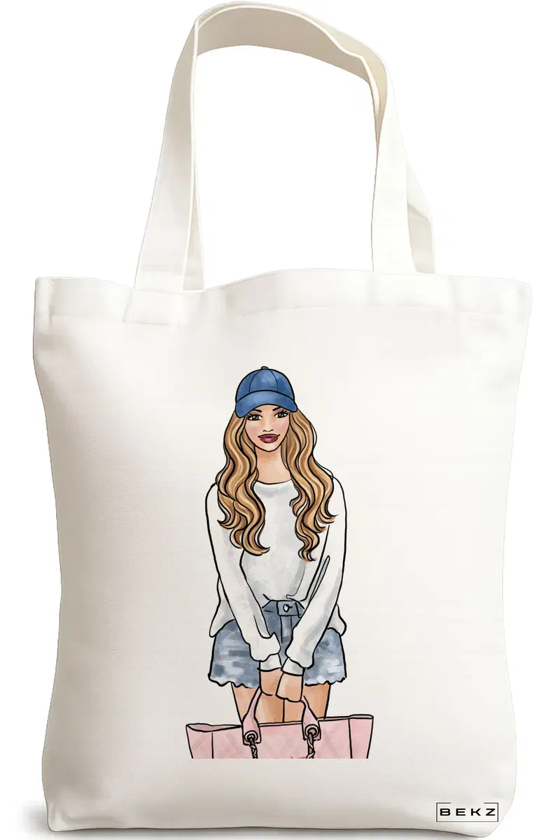 Sacosa Cumparaturi Textila, Geanta Tote Travel Girl 4, 38x34.5 cm, Alba, BEKZ®