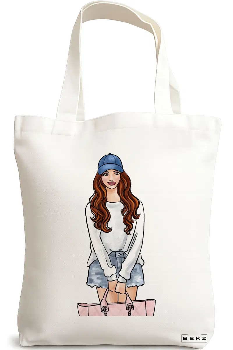 Sacosa Cumparaturi Textila, Geanta Tote Travel Girl 5, 38x34.5 cm, Alba, BEKZ®