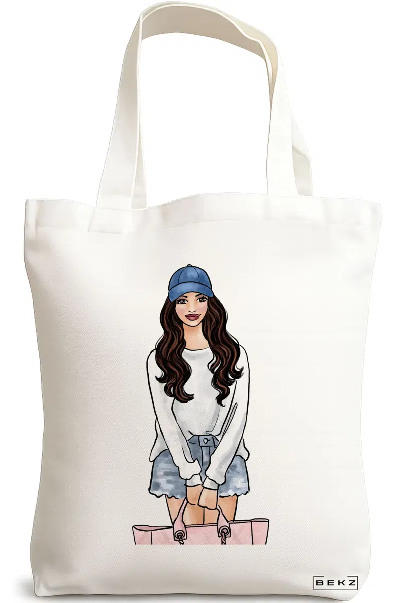 Sacosa Cumparaturi Textila, Geanta Tote Travel Girl 6, 38x34.5 cm, Alba, BEKZ®