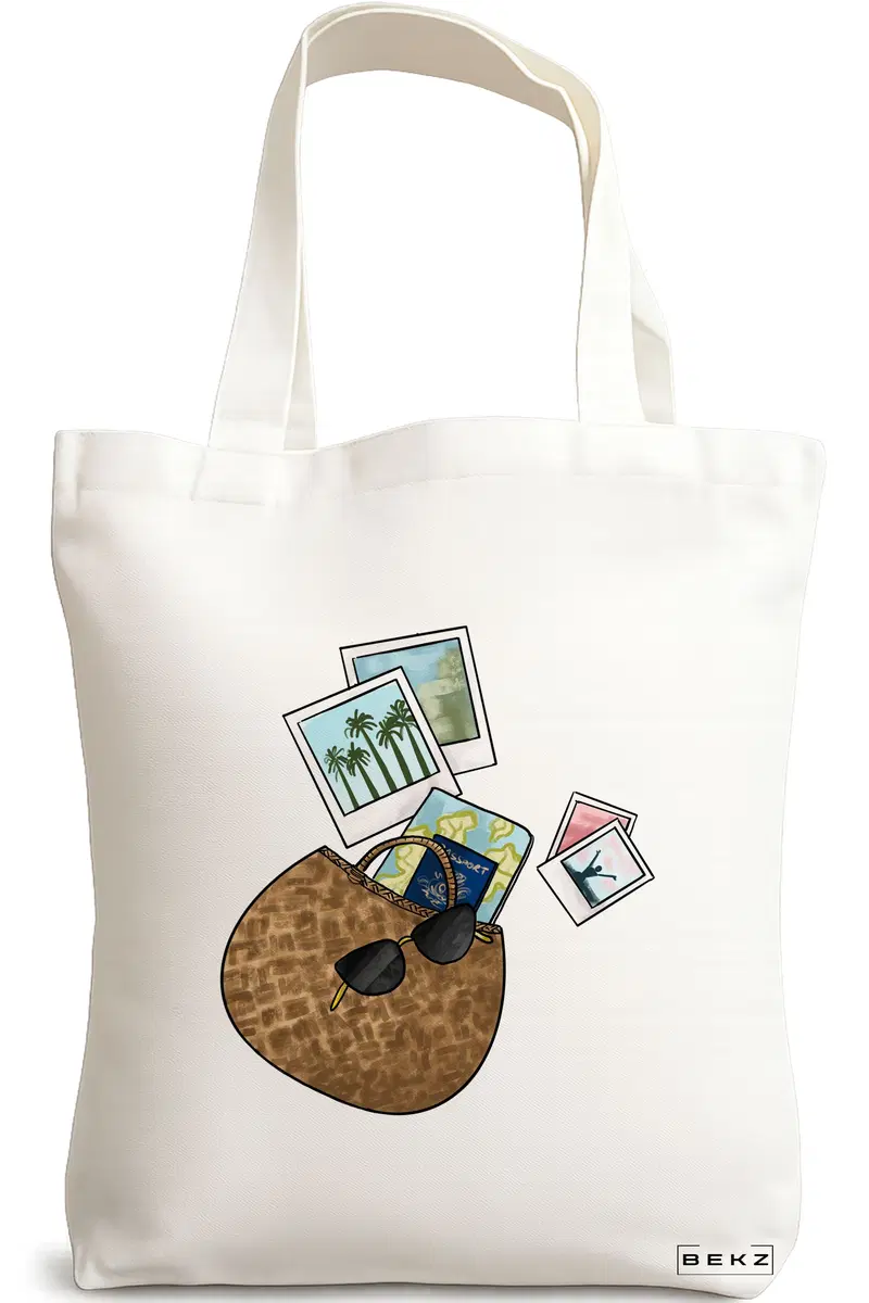 Sacosa Cumparaturi Textila, Geanta Tote Travel Girl 12, 38x34.5 cm, Alba, BEKZ®