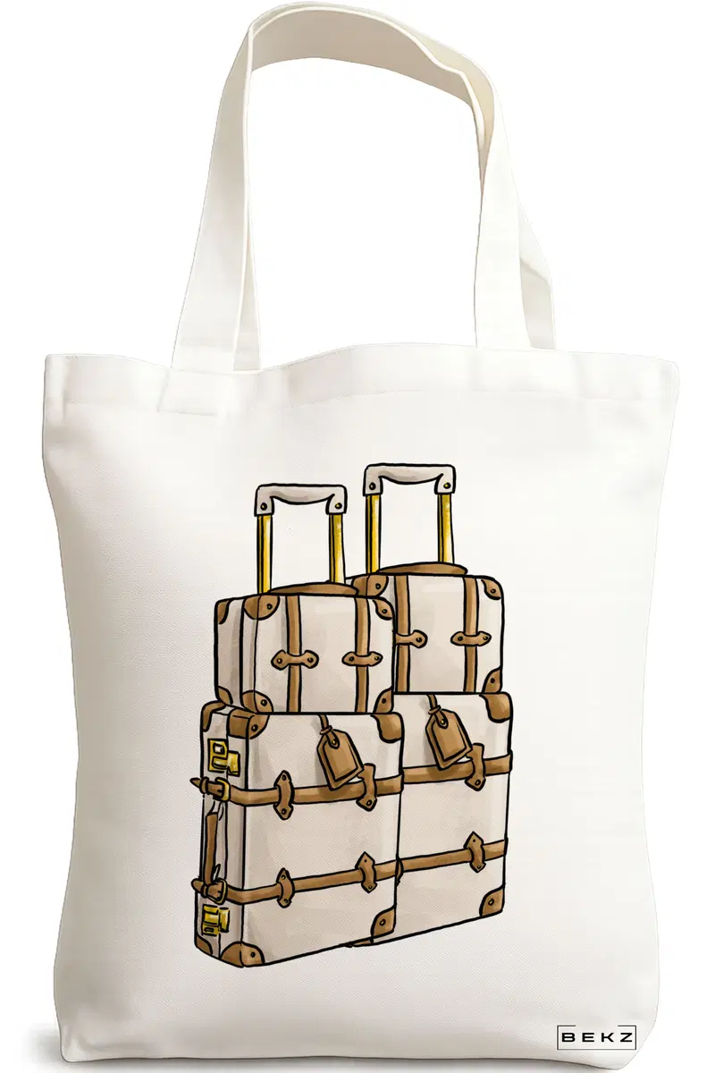 Sacosa Cumparaturi Textila, Geanta Tote Travel Girl 17, 38x34.5 cm, Alba, BEKZ®