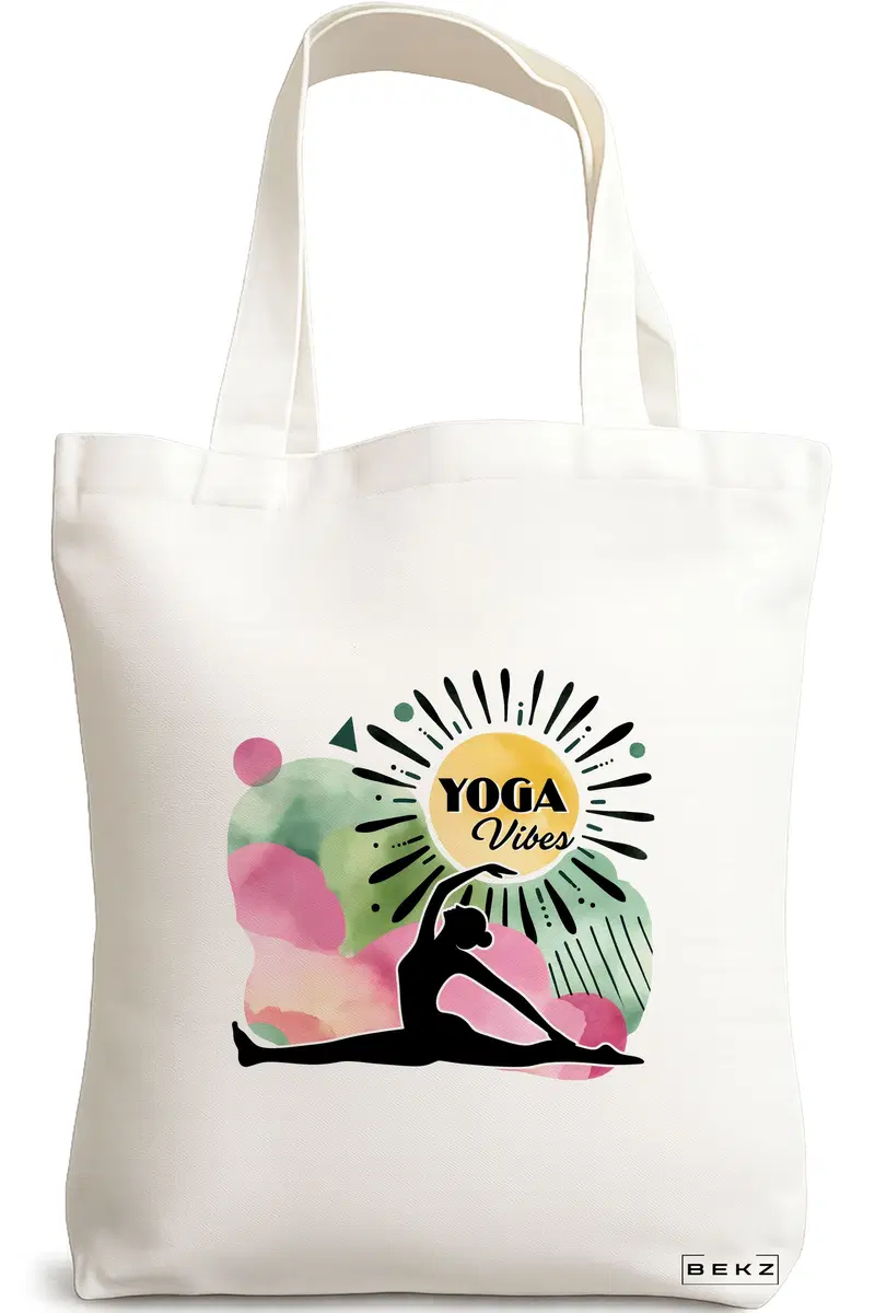 Sacosa Cumparaturi Textila, Geanta Tote Yoga Vibes, 38x34.5 cm, Alba, BEKZ®