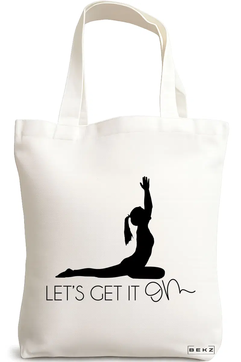 Sacosa Cumparaturi Textila, Geanta Tote Yoga Let's get it on, 38x34.5 cm, Alba, BEKZ®