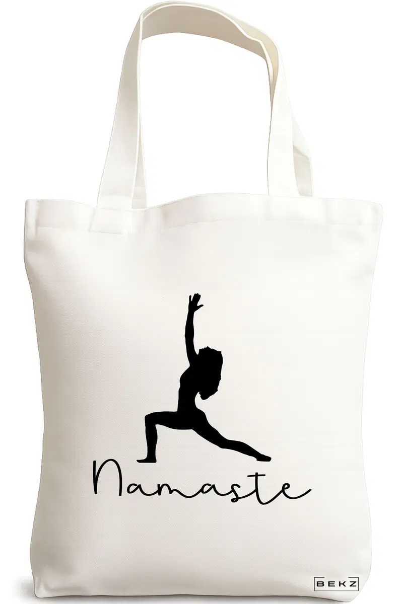 Sacosa Cumparaturi Textila, Geanta Tote Yoga Namaste, 38x34.5 cm, Alba, BEKZ®