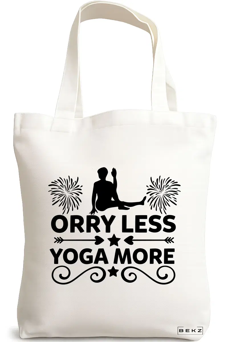 Sacosa Cumparaturi Textila, Geanta Tote Yoga Orry less yoga more, 38x34.5 cm, Alba, BEKZ®
