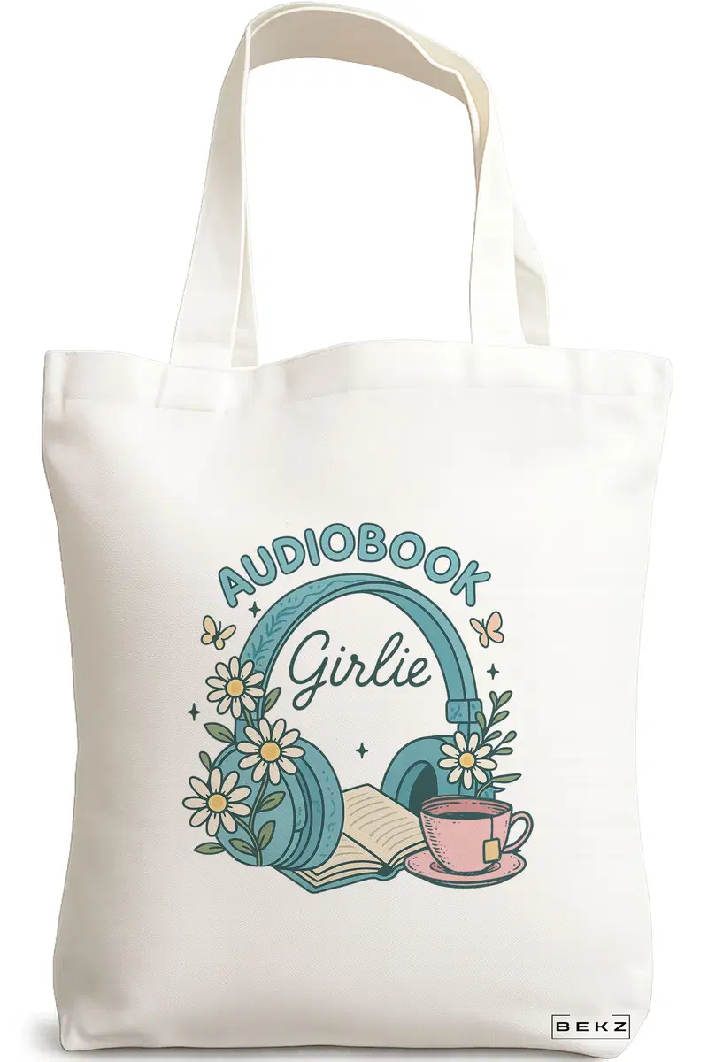 Sacosa Cumparaturi Textila, Geanta Tote, model Audiobook Lover, 38 x 34.5 cm, Alb, BEKZ®
