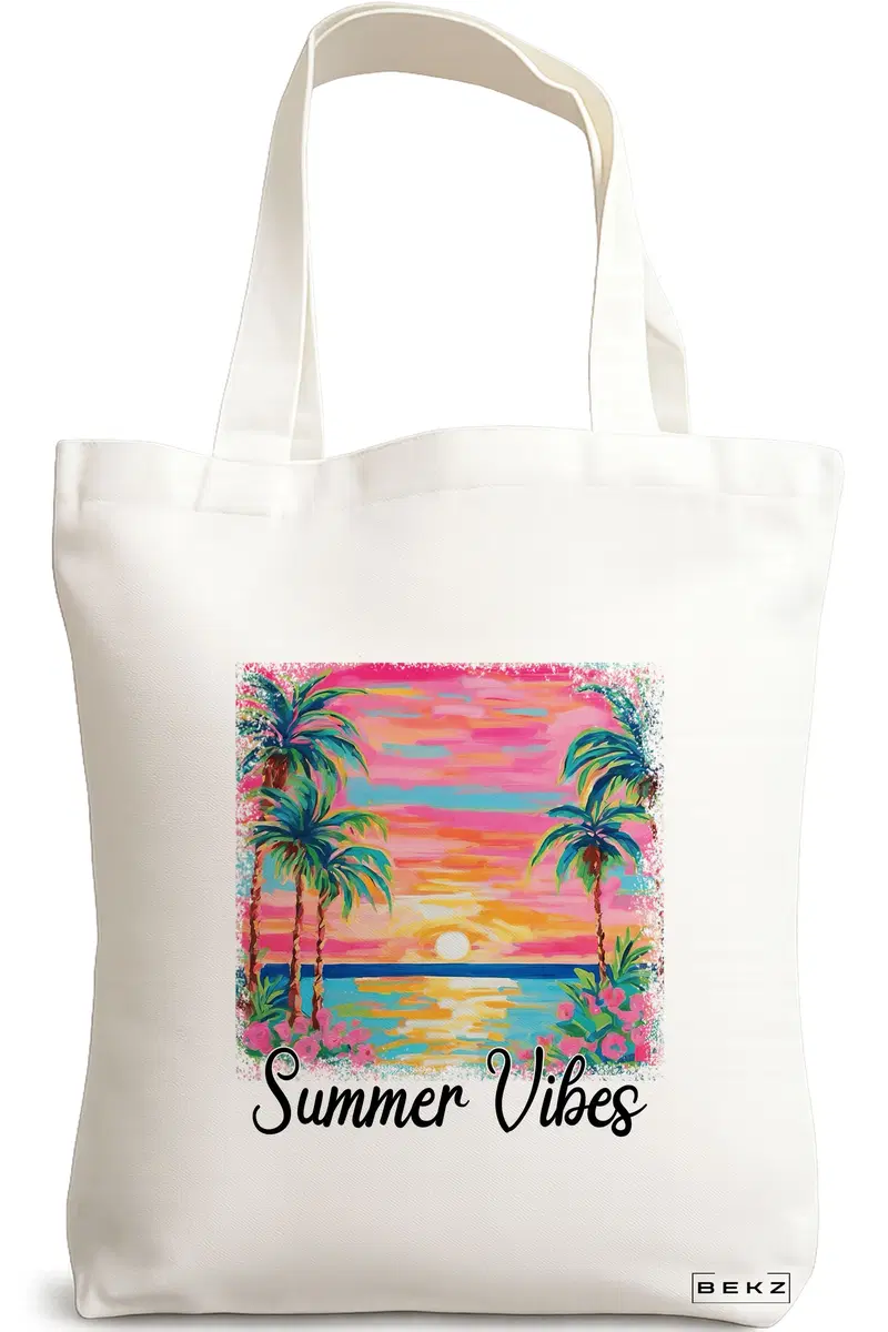 Sacosa Cumparaturi Textila, Geanta Tote, model Summer Vibes, 38 x 34.5 cm, Alb, BEKZ®