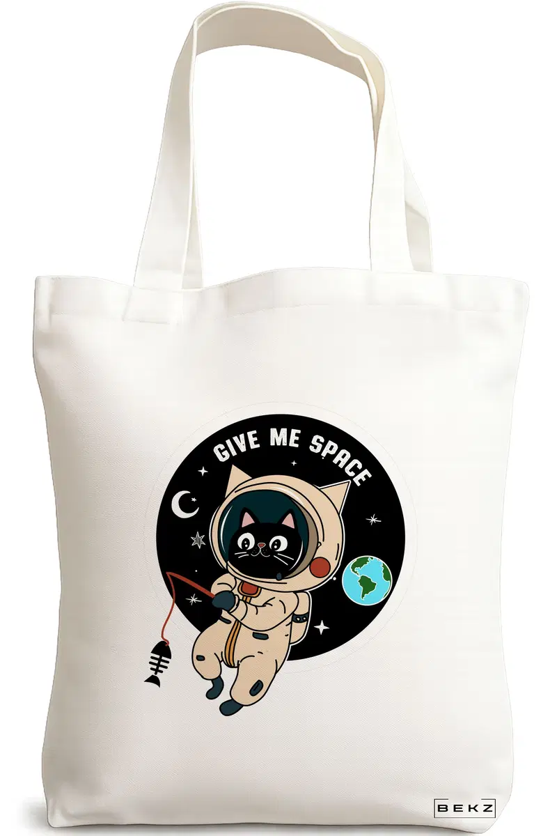 Sacosa Cumparaturi Textila, Geanta Tote, model Give me Space, 38 x 34.5 cm, Alb, BEKZ®