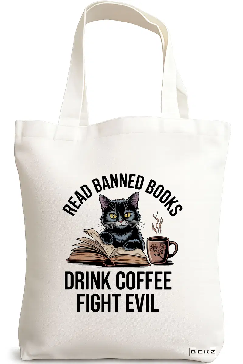 Sacosa Cumparaturi Textila, Geanta Tote, model Read Banned Books, 38 x 34.5 cm, Alb, BEKZ®