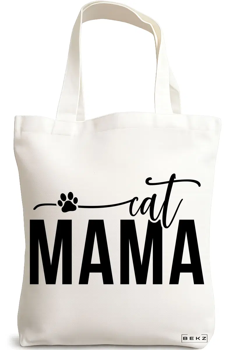 Sacosa Cumparaturi Textila, Geanta Tote, model Cat Mama, 38 x 34.5 cm, Alb, BEKZ®