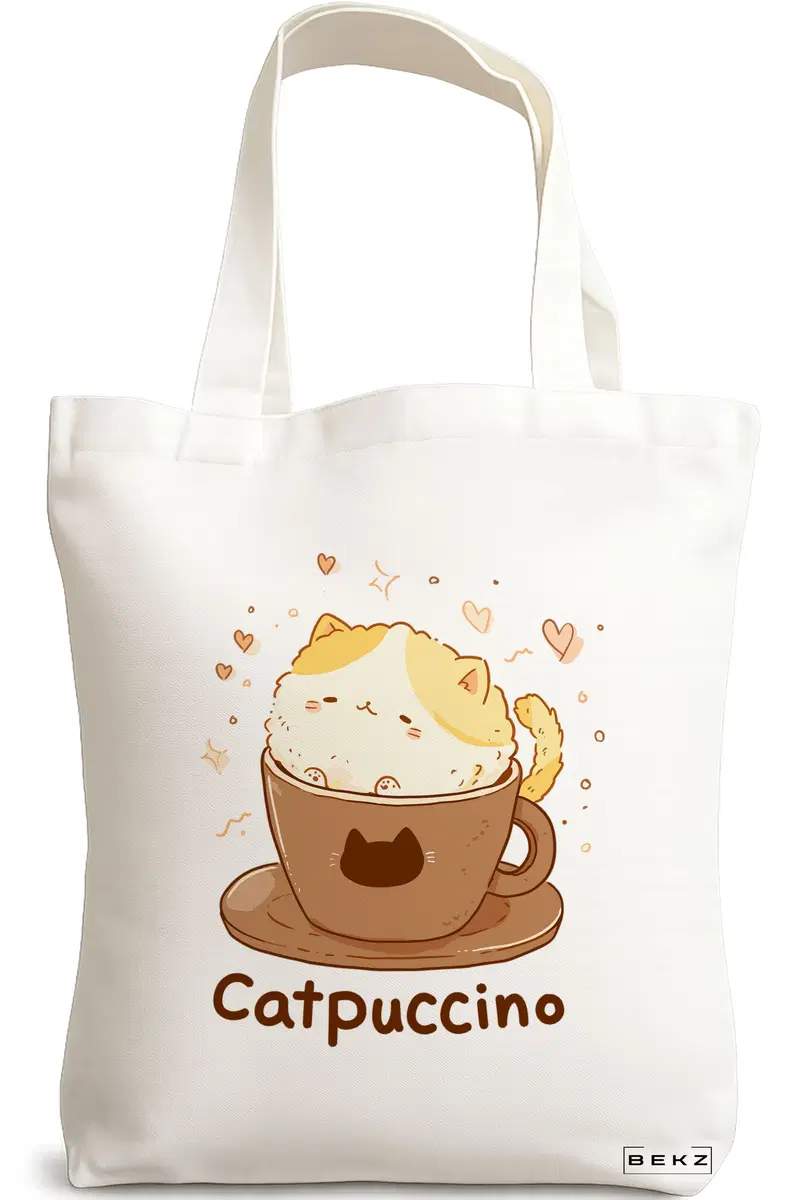 Sacosa Cumparaturi Textila, Geanta Tote, model Catpuccino, 38 x 34.5 cm, Alb, BEKZ®