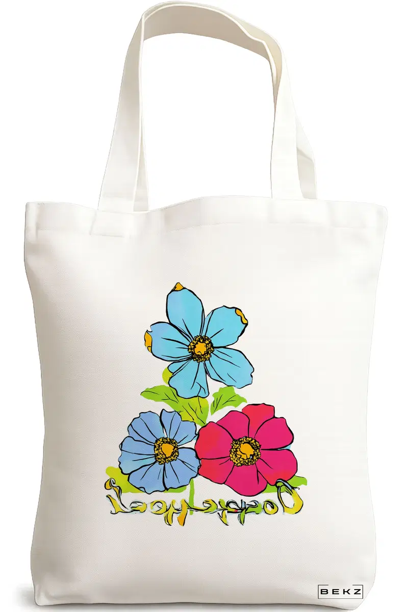 Sacosa Cumparaturi Textila, Geanta Tote, model Flower Watecolor 2, 38 x 34.5 cm, Alb, BEKZ®