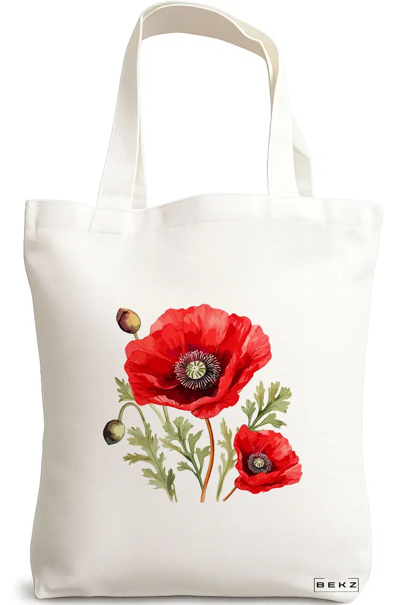 Sacosa Cumparaturi Textila, Geanta Tote, model Flower Bouquet 5, 38 x 34.5 cm, Alb, BEKZ®