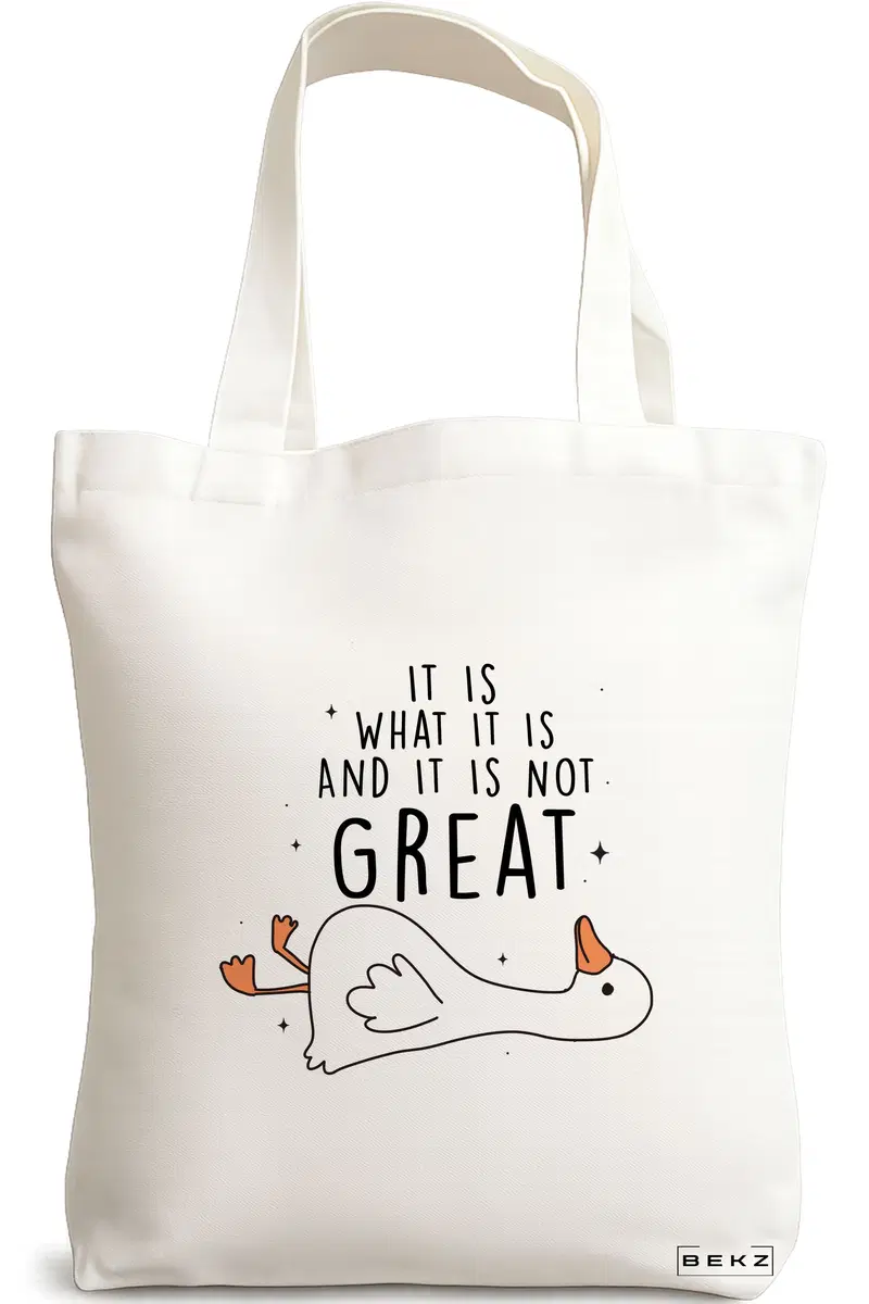 Sacosa Cumparaturi Textila, Geanta Tote, model Silly Goose 1, 38 x 34.5 cm, Alb, BEKZ®