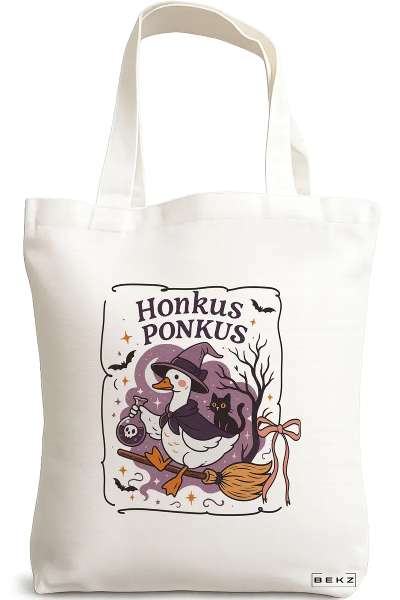 Sacosa Cumparaturi Textila, Geanta Tote, model Silly Goose 3, 38 x 34.5 cm, Alb, BEKZ®