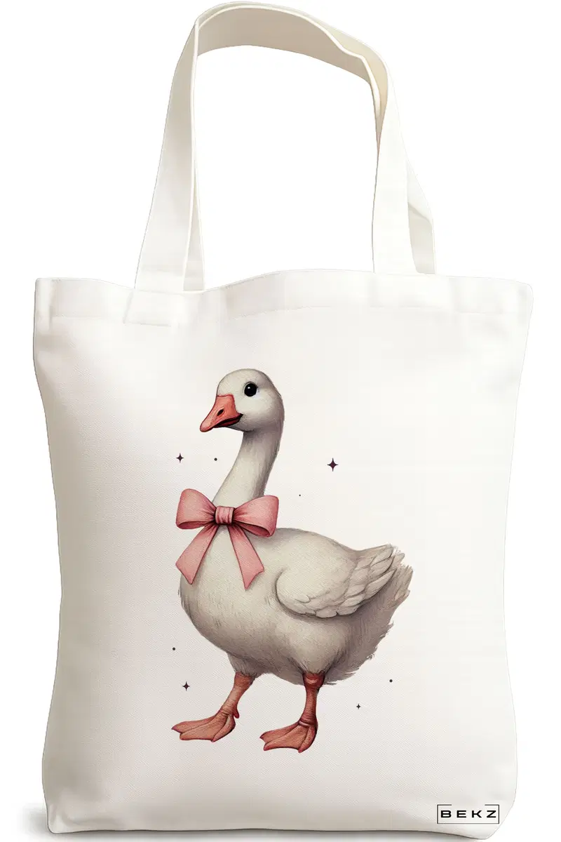 Sacosa Cumparaturi Textila, Geanta Tote, model Silly Goose 8, 38 x 34.5 cm, Alb, BEKZ®