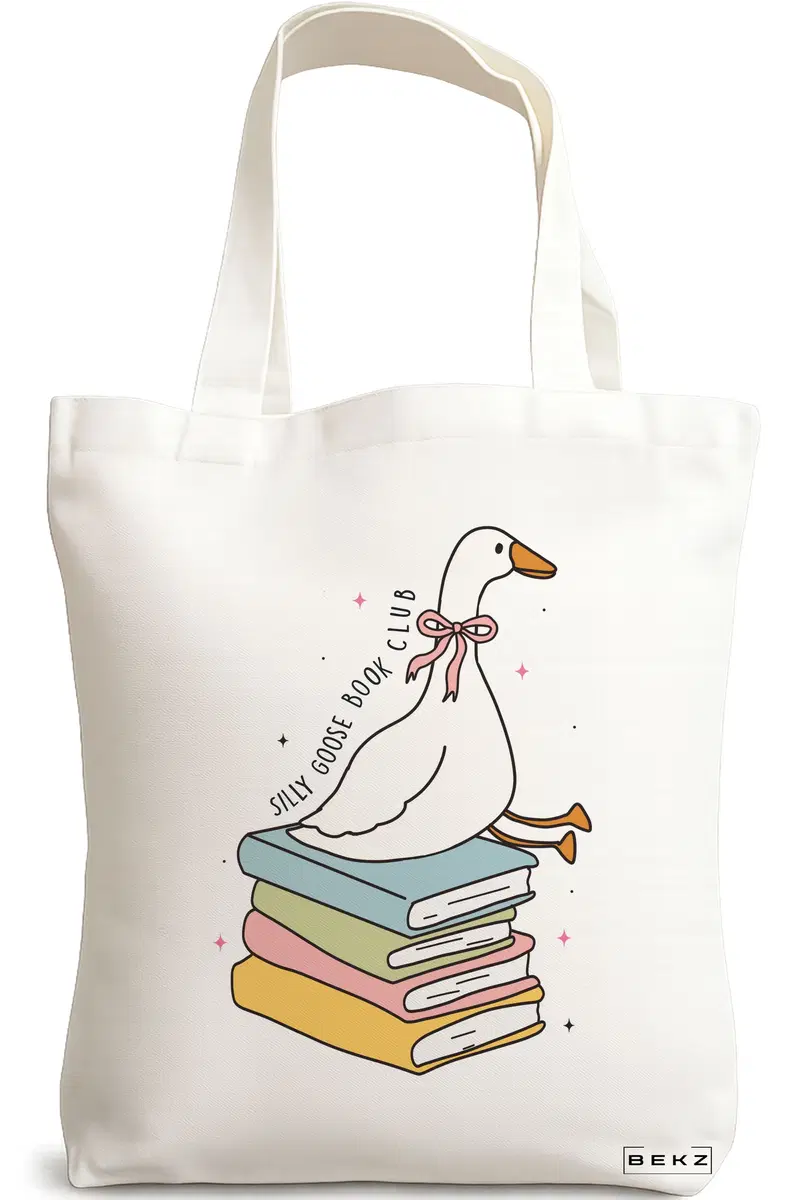 Sacosa Cumparaturi Textila, Geanta Tote, model Silly Goose 9, 38 x 34.5 cm, Alb, BEKZ®