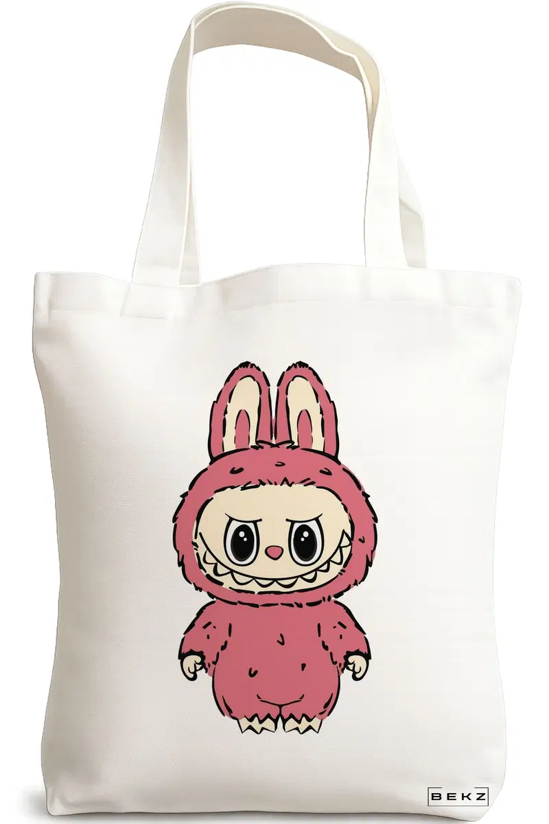 Sacosa Cumparaturi Textila, Geanta Tote, model Labubu 3 38 x 34.5 cm, Alb, BEKZ®