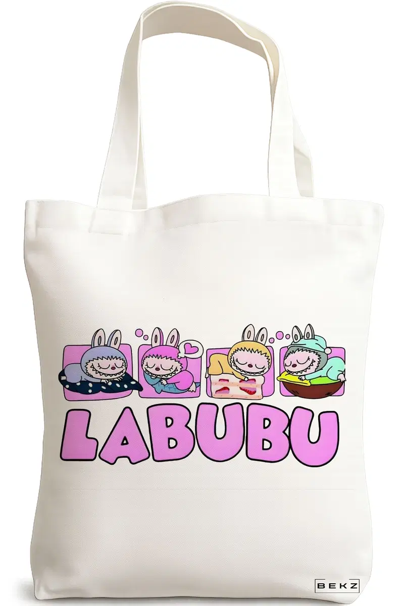 Sacosa Cumparaturi Textila, Geanta Tote, model Labubu 4 38 x 34.5 cm, Alb, BEKZ®