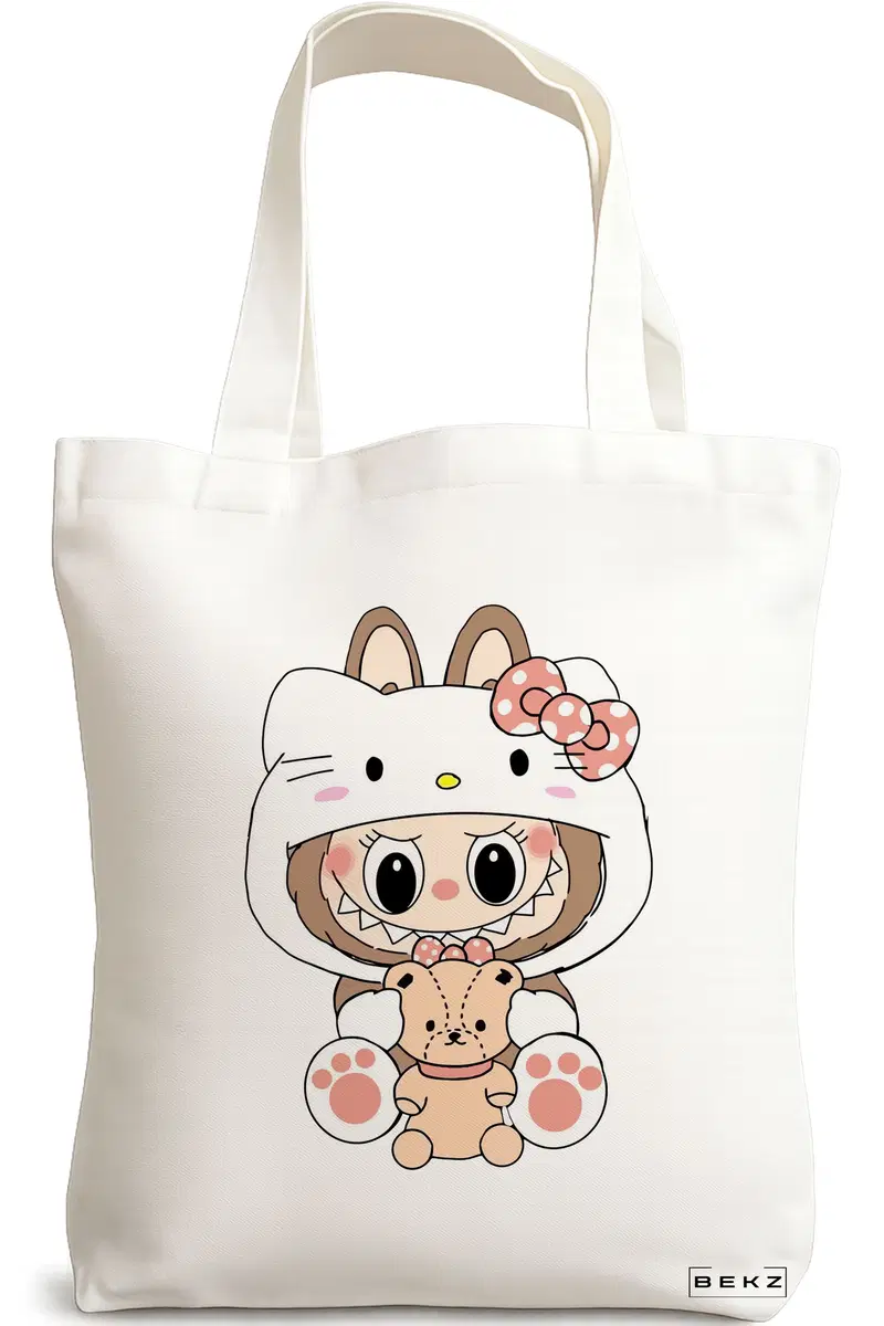 Sacosa Cumparaturi Textila, Geanta Tote, model Labubu 6 38 x 34.5 cm, Alb, BEKZ®