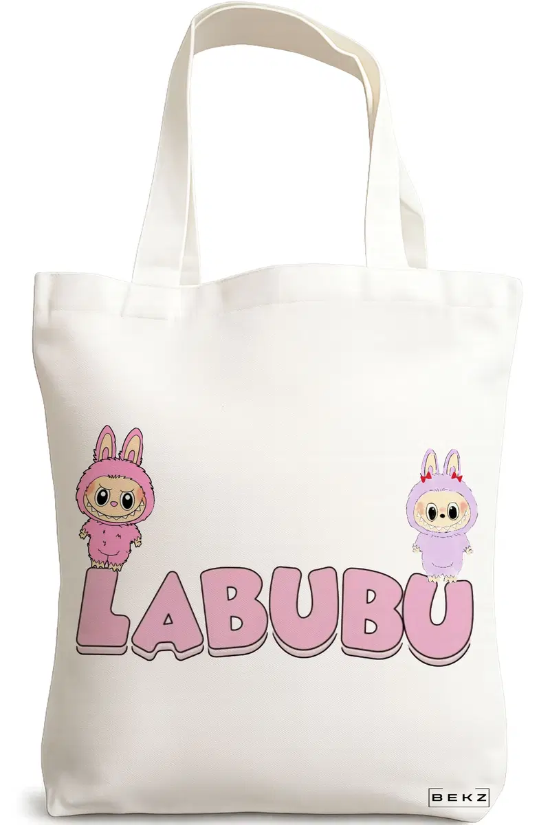 Sacosa Cumparaturi Textila, Geanta Tote, model Labubu 16 38 x 34.5 cm, Alb, BEKZ®