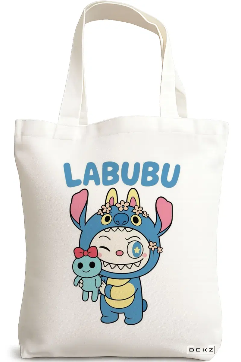 Sacosa Cumparaturi Textila, Geanta Tote, model Labubu 17 38 x 34.5 cm, Alb, BEKZ®