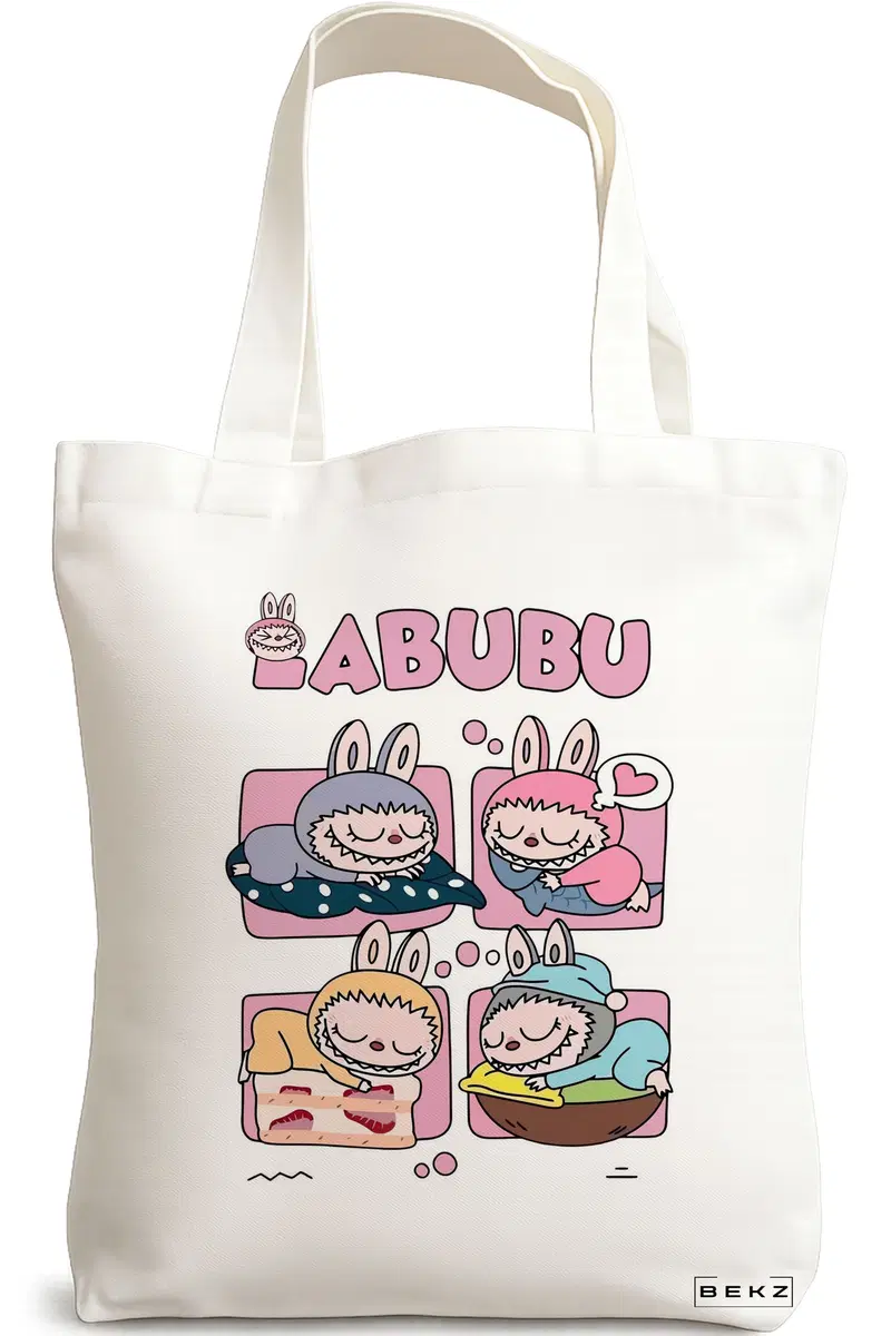 Sacosa Cumparaturi Textila, Geanta Tote, model Labubu 18 38 x 34.5 cm, Alb, BEKZ®