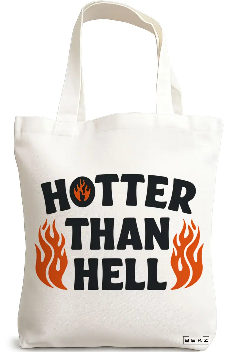 Sacosa Cumparaturi Textila, Geanta Tote, model Hotter Then Hell 38 x 34.5 cm, Alb, BEKZ®